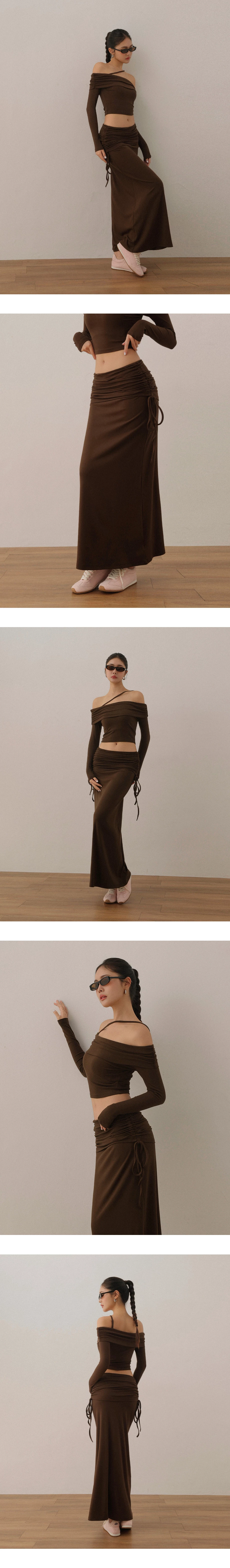 Fold Over Ruched Waist Side Drawstring Mermaid Maxi Skirt