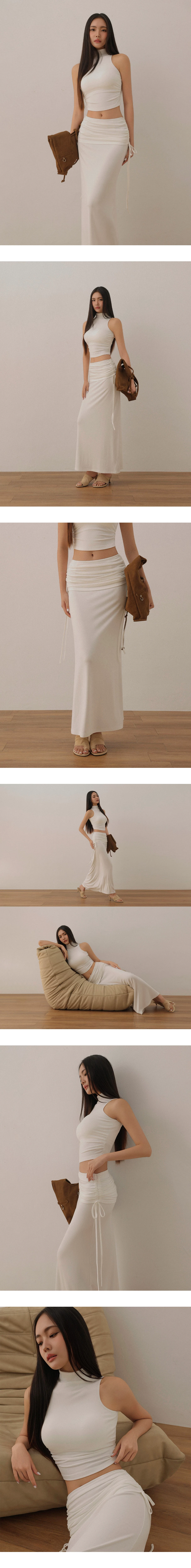 Fold Over Ruched Waist Side Drawstring Mermaid Maxi Skirt