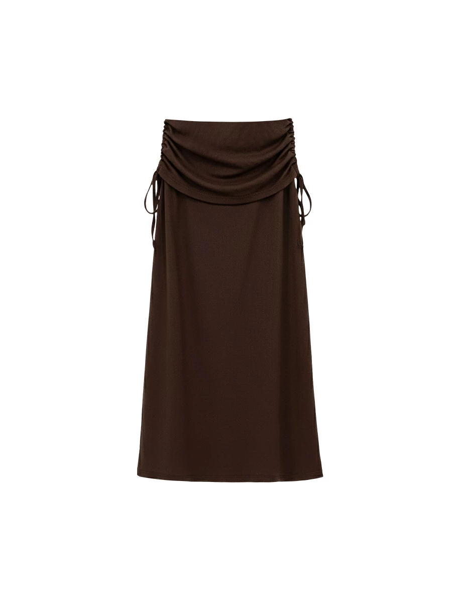 Fold Over Ruched Waist Side Drawstring Mermaid Maxi Skirt