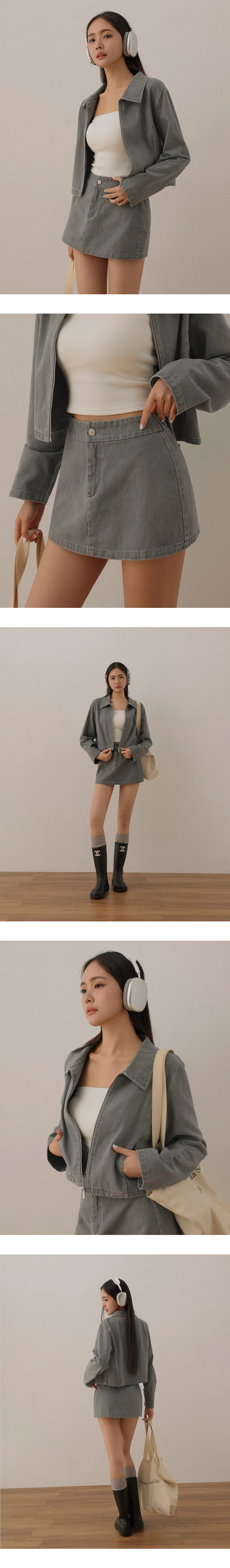 Washed Twill Mid Low Waist A Line Mini Skirt