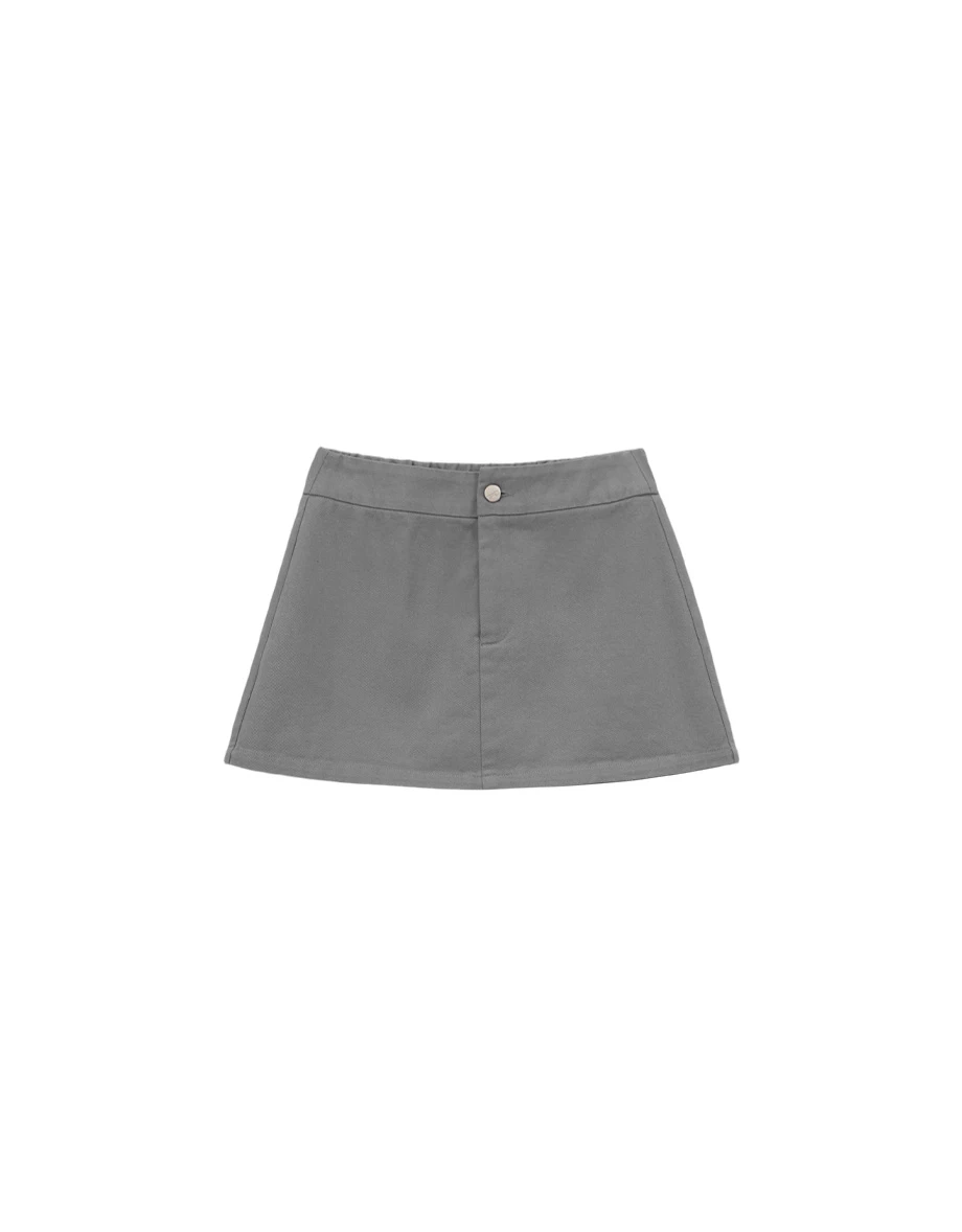 Washed Twill Mid Low Waist A Line Mini Skirt