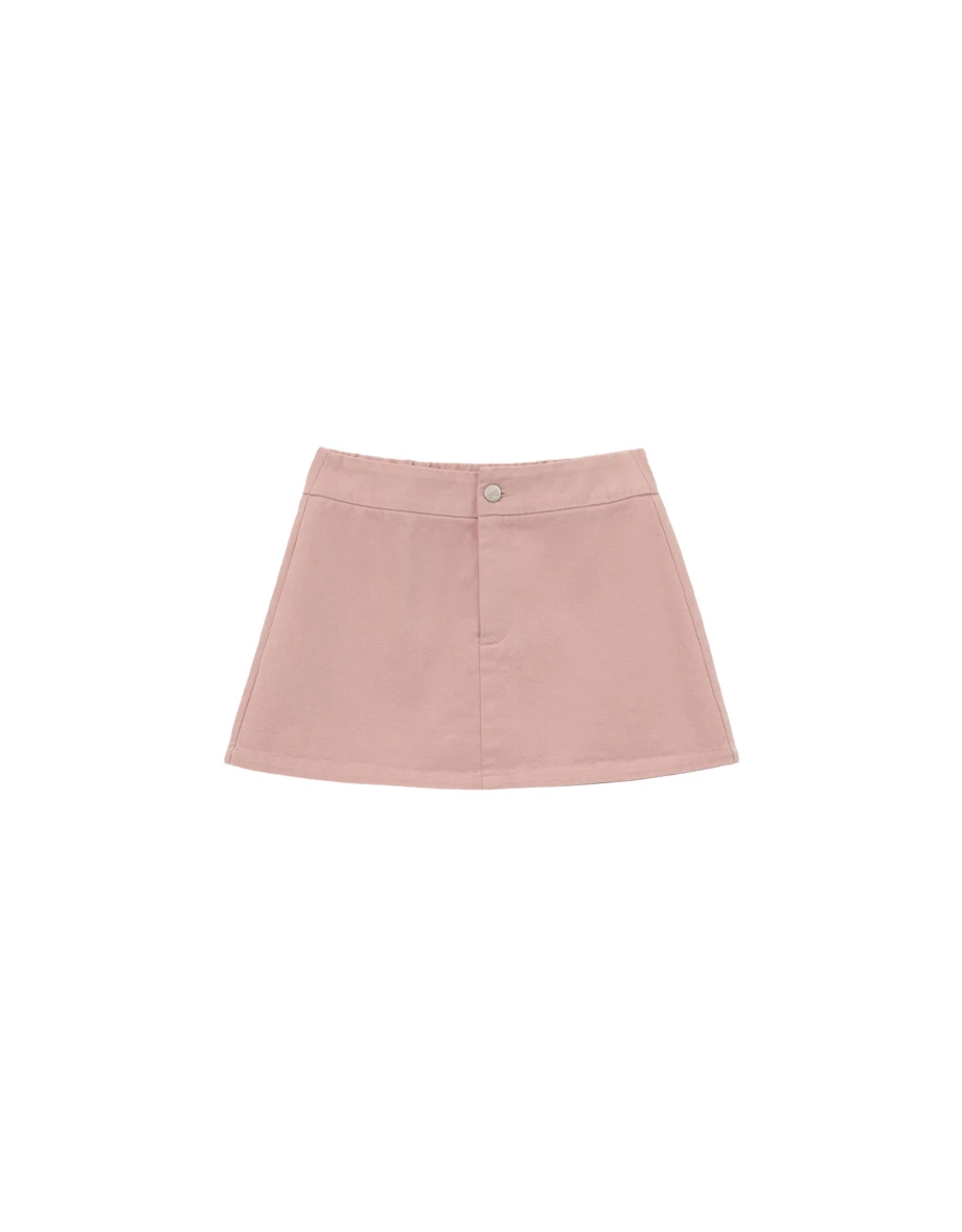 Washed Twill Mid Low Waist A Line Mini Skirt