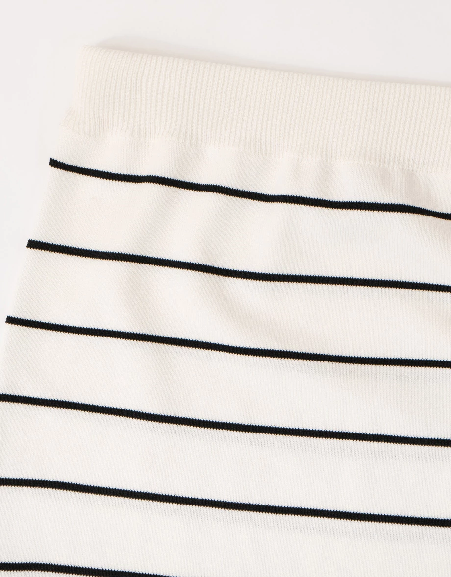 羅紋鬆緊腰撞色條紋直筒長裙