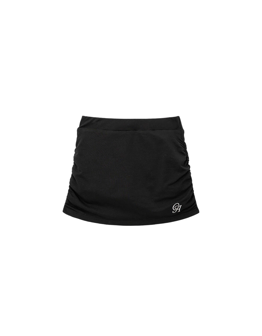 鬆緊腰側抓皺LOGO刺繡短裙