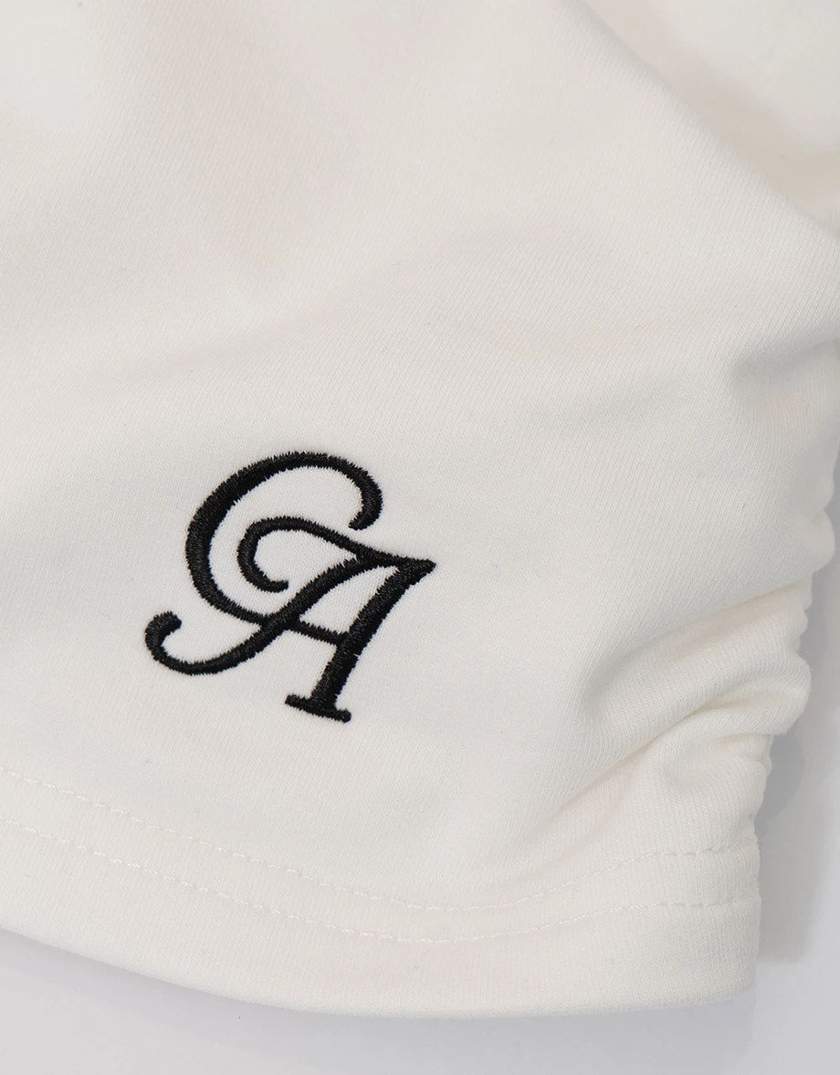 鬆緊腰側抓皺LOGO刺繡短裙