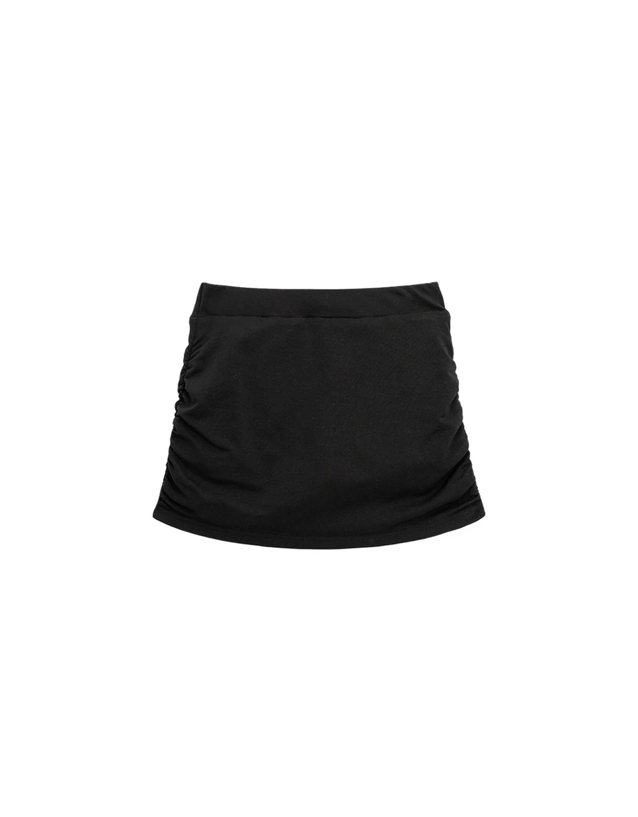 鬆緊腰側抓皺LOGO刺繡短裙