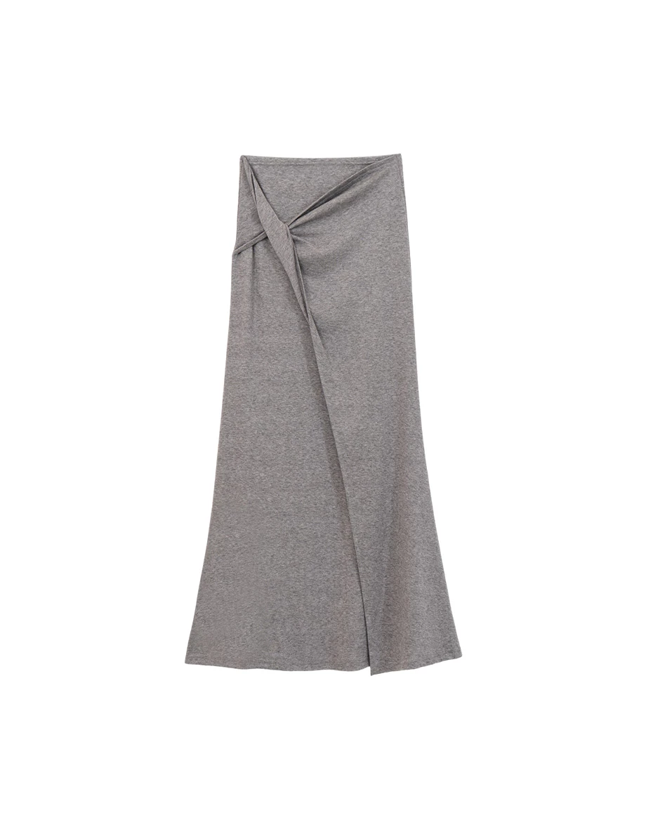 【奶油柔感棉】扭結設計魚尾長裙