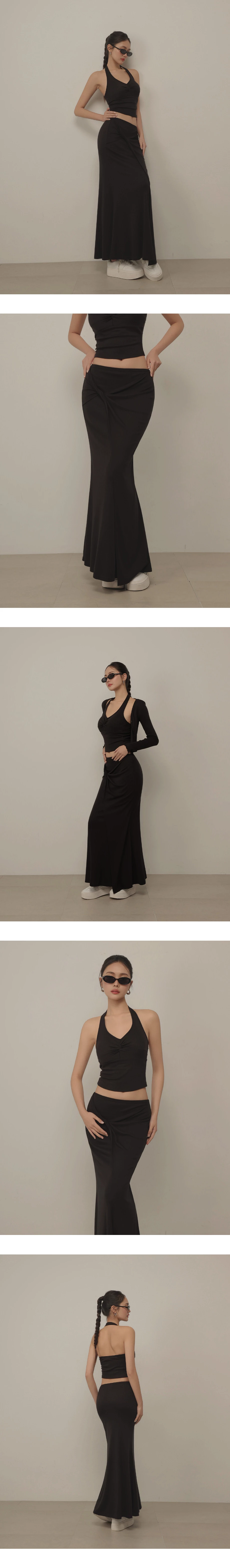 【奶油柔感棉】扭結設計魚尾長裙