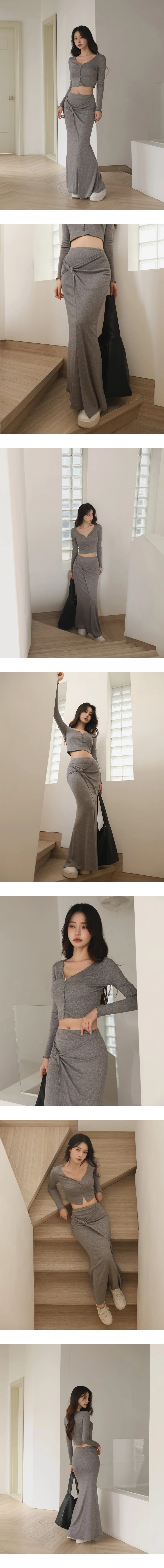 【奶油柔感棉】扭結設計魚尾長裙