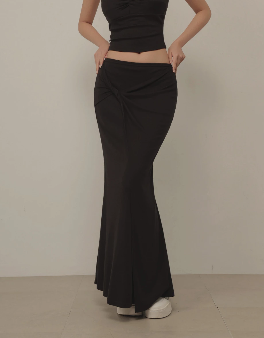 【奶油柔感棉】扭結設計魚尾長裙