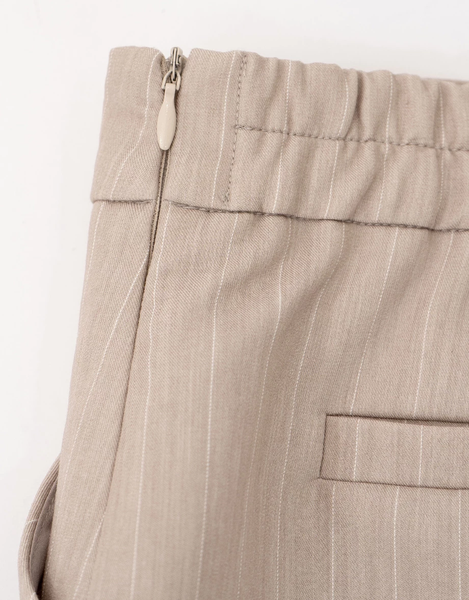 中低腰直條紋修身西裝短裙