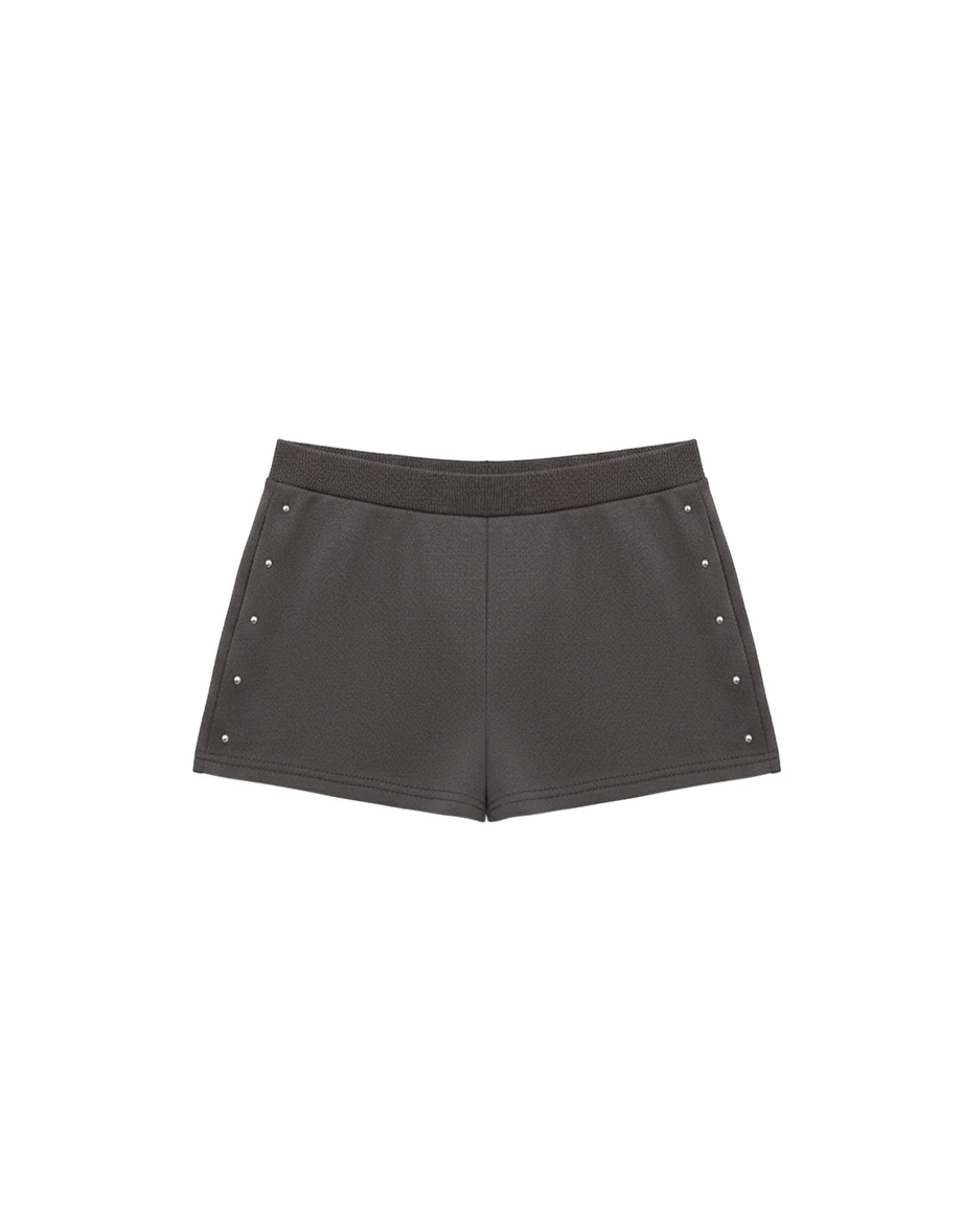 Studded Trim Low Rise Elastic Waist Shorts