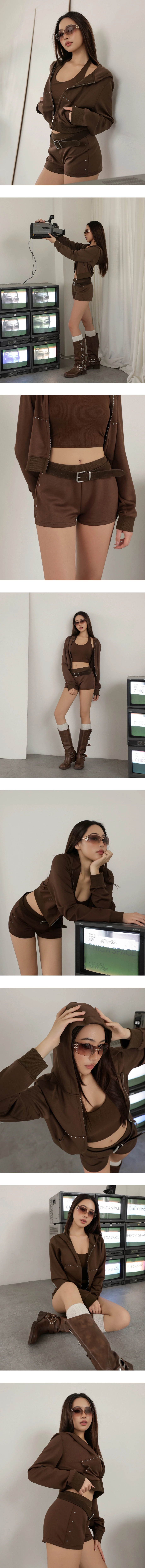 Studded Trim Low Rise Elastic Waist Shorts