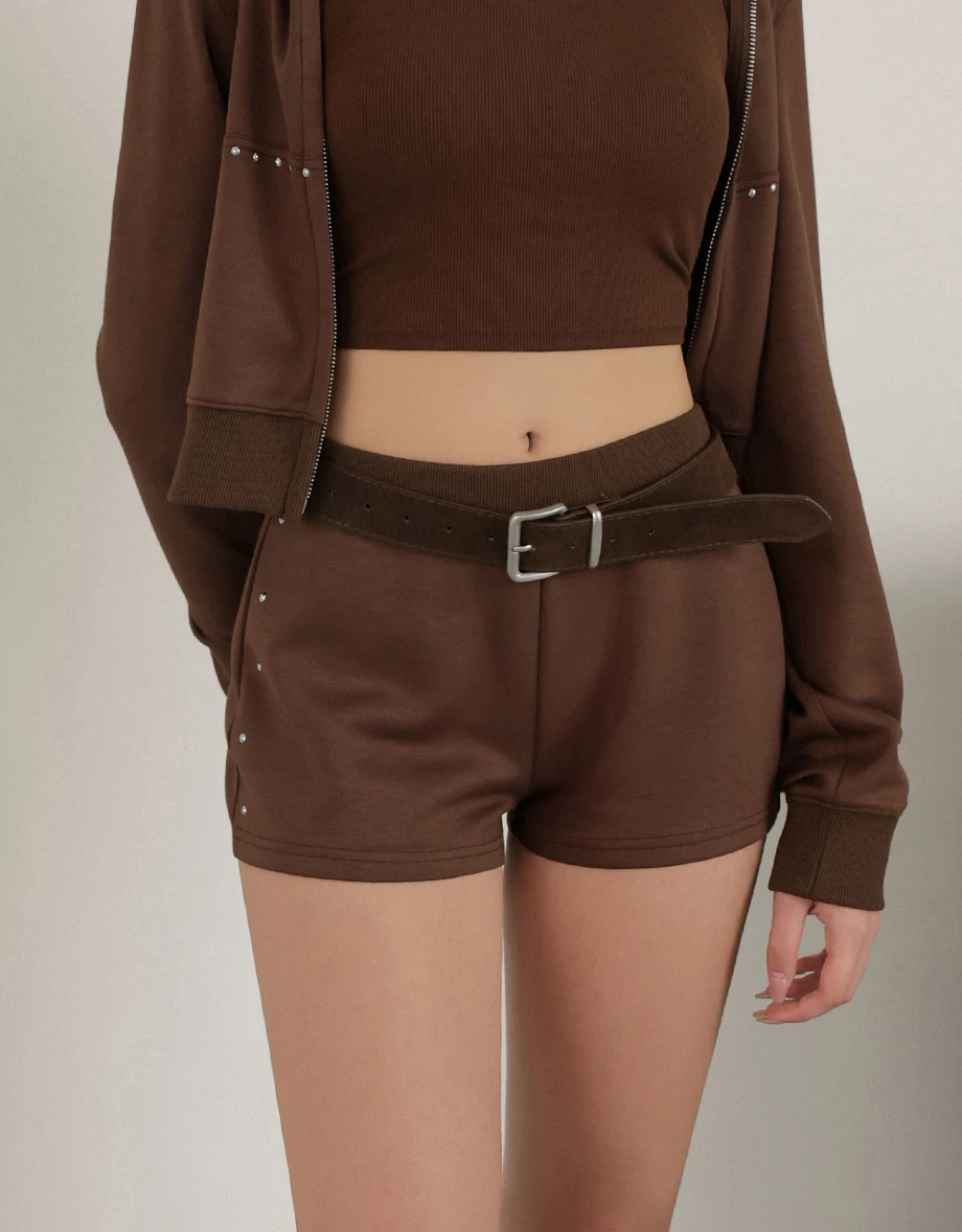 Studded Trim Low Rise Elastic Waist Shorts Studded Trim Low Rise Elastic Waist Shorts