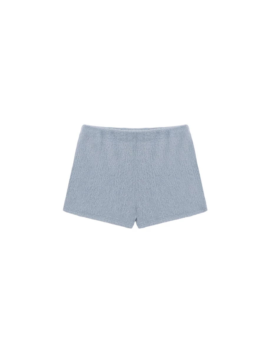 鬆緊腰合身絨毛短褲