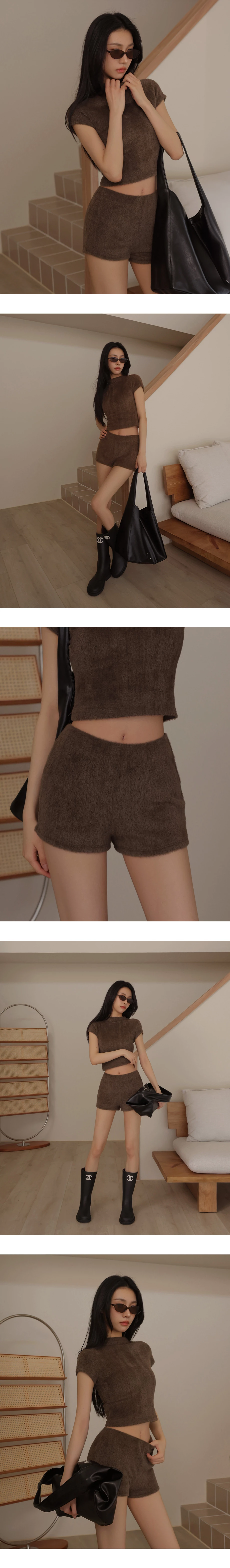 鬆緊腰合身絨毛短褲