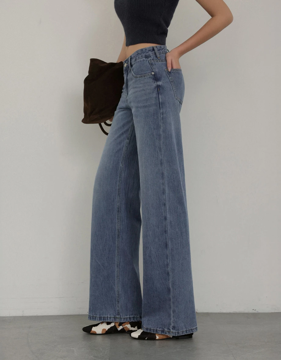 Low Waist Vintage Washed Jeans Denim Wide Leg Pants