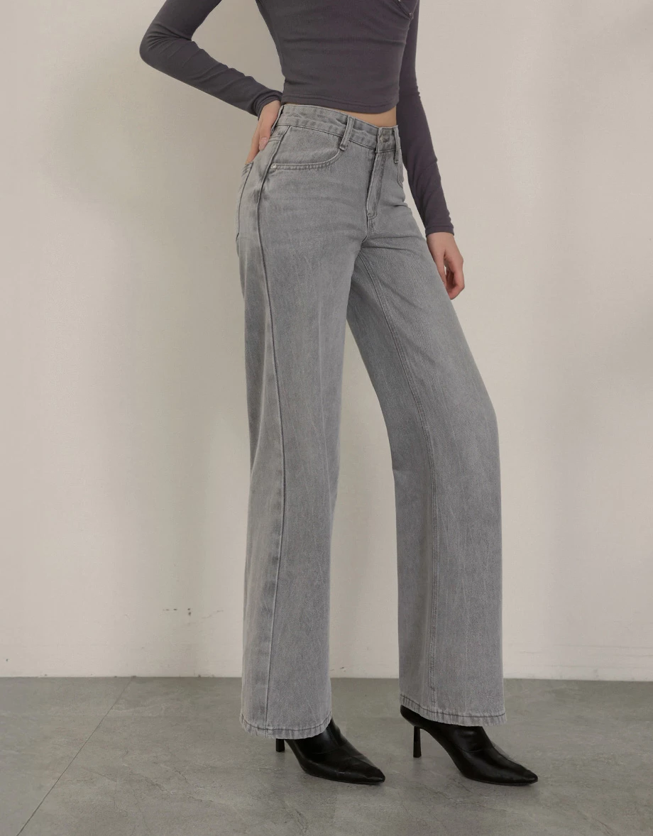 Low Waist Vintage Washed Jeans Denim Wide Leg Pants
