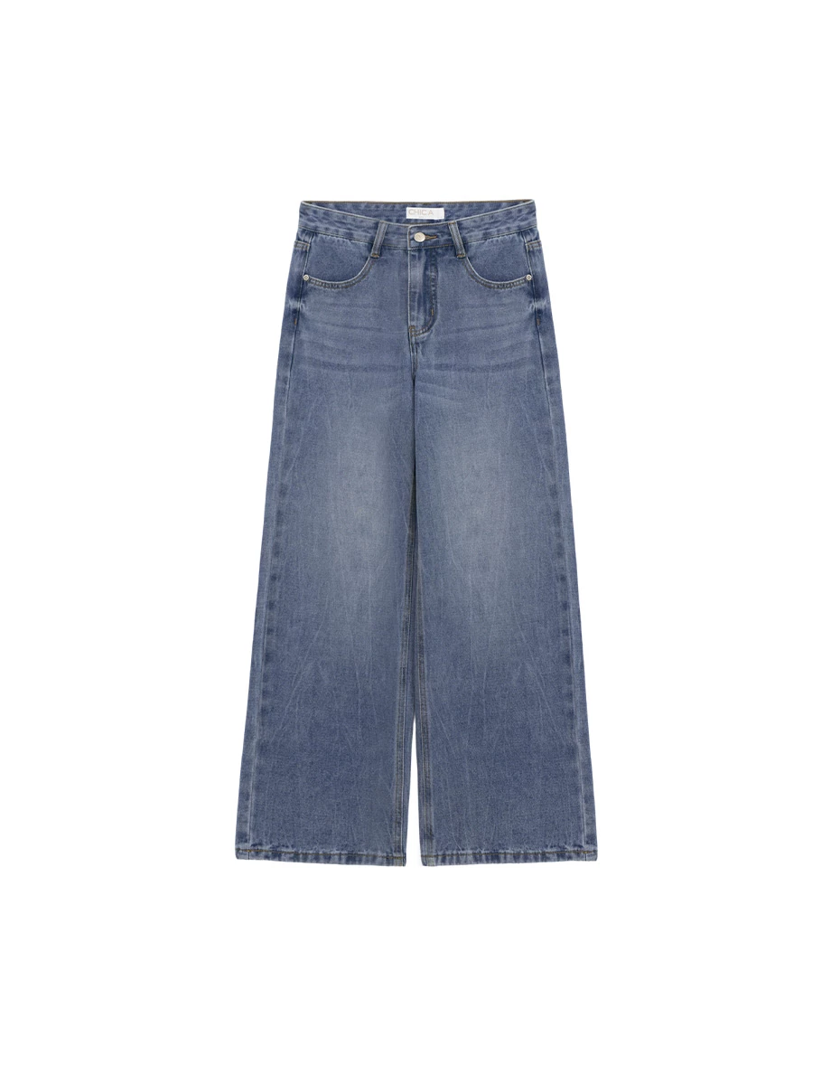 Low Waist Vintage Washed Jeans Denim Wide Leg Pants