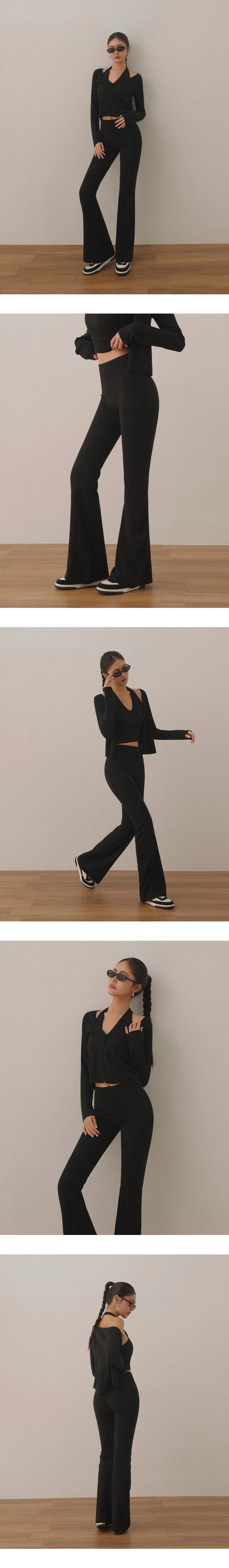 Stretch Mid Low Rise Ribbed Patchwork Slim Flare Pants