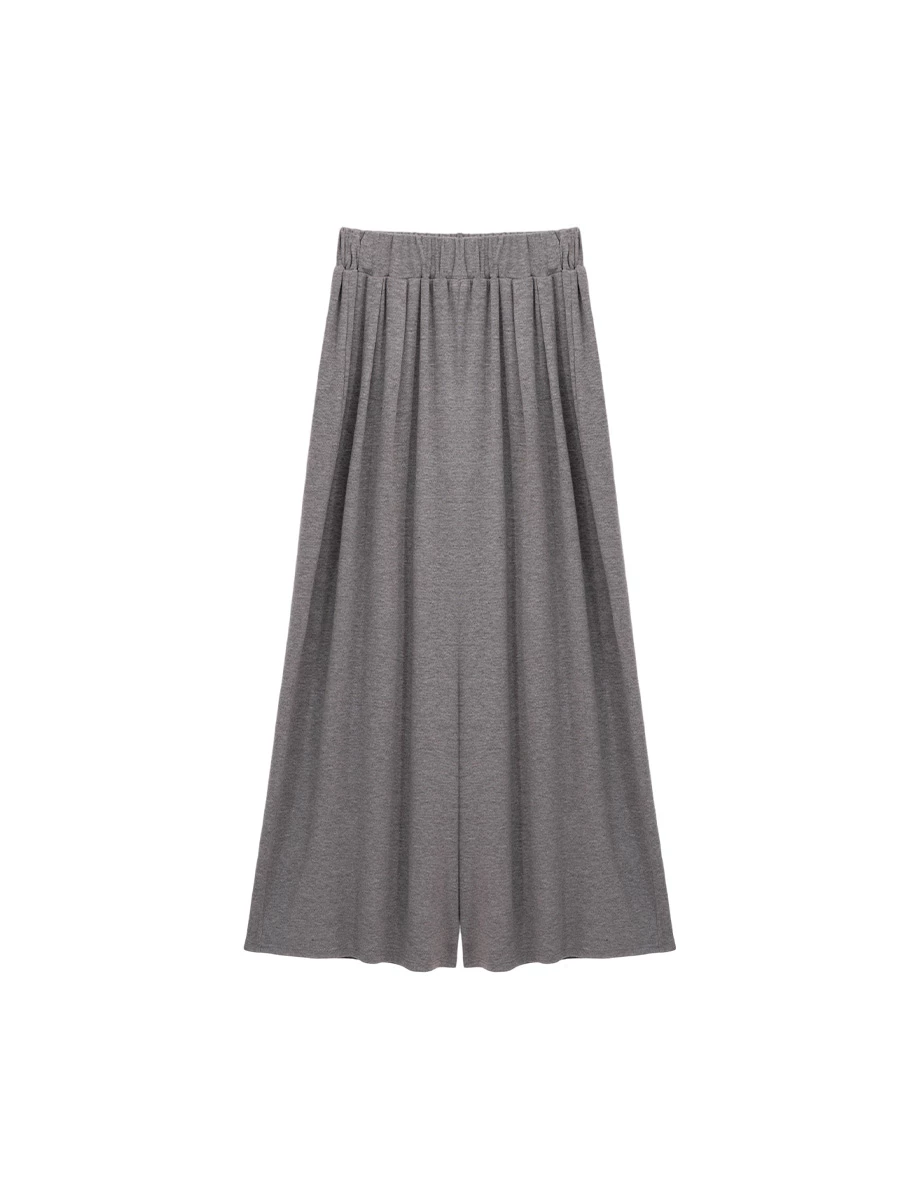 中低鬆緊腰打褶設計莫代爾休閒寬褲