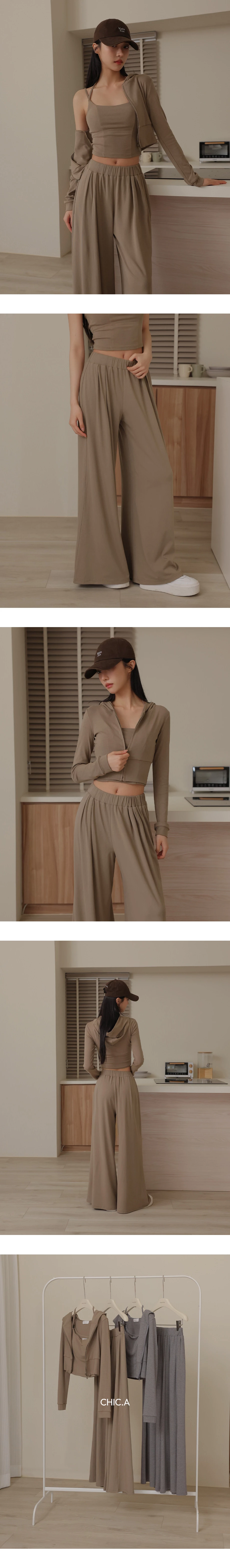 Elastic Mid Low Waist Pleated Flowy Wide Leg Pants