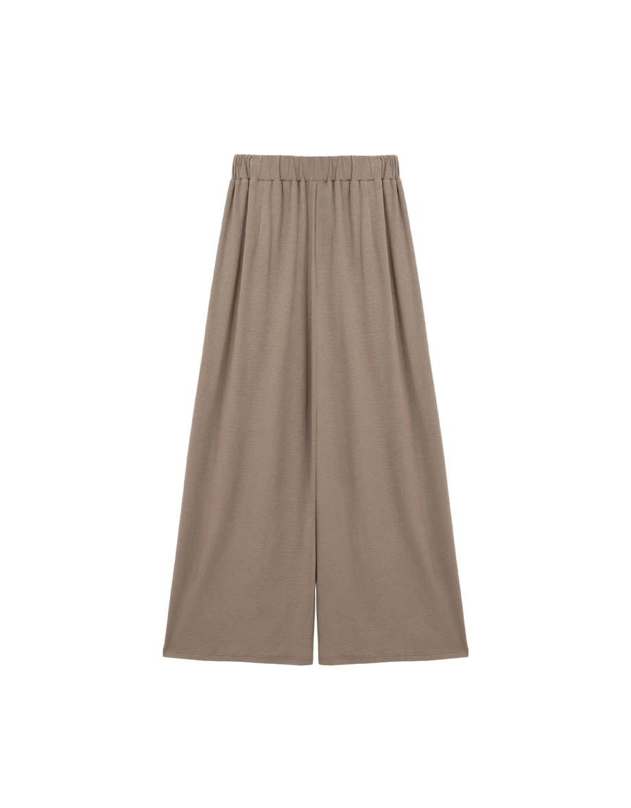 Elastic Mid Low Waist Pleated Flowy Wide Leg Pants