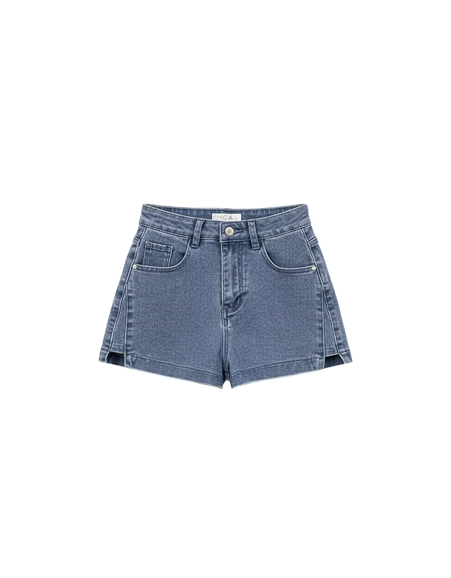 Subtle Side Slit Detail High Waist Jeans Denim Shorts