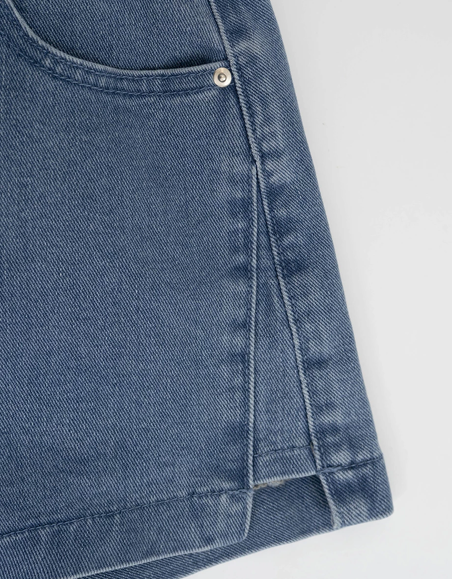 Subtle Side Slit Detail High Waist Jeans Denim Shorts