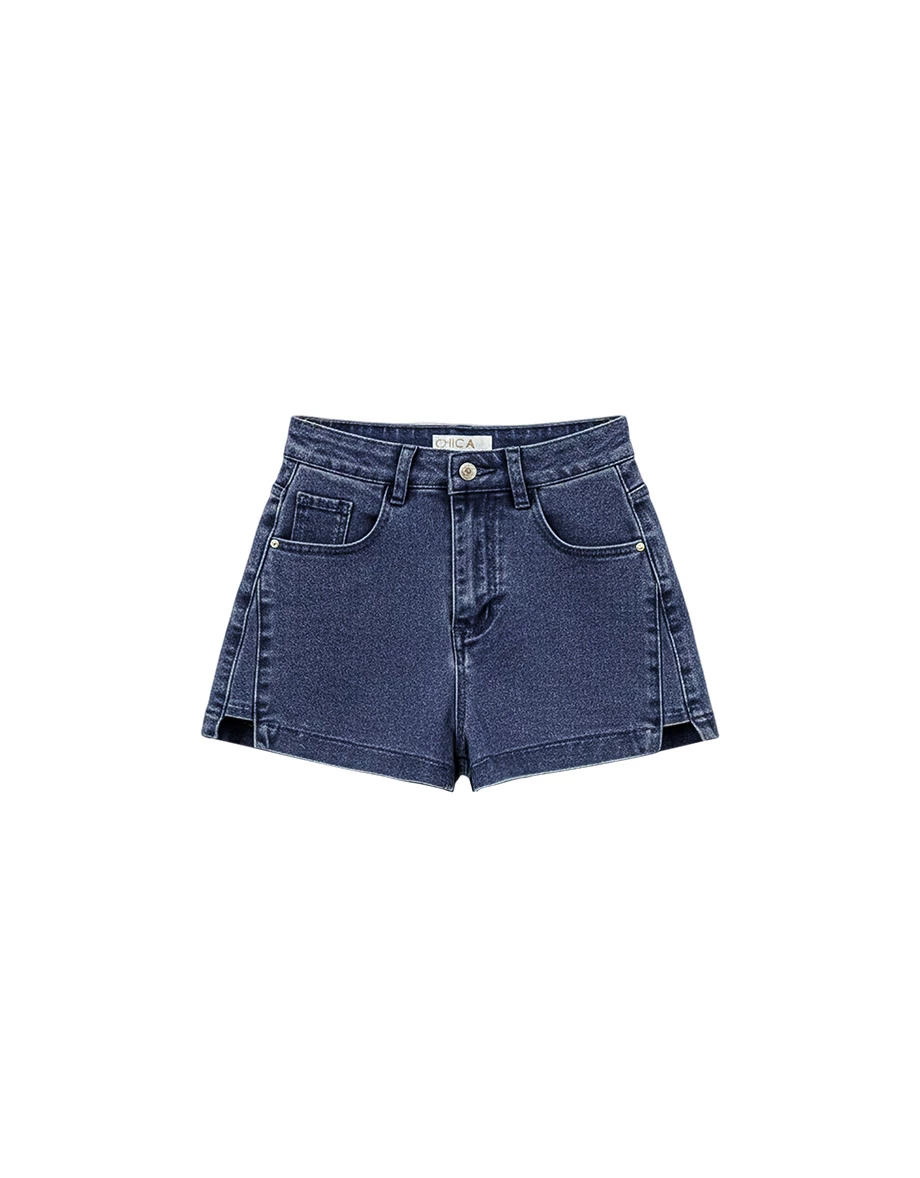 Subtle Side Slit Detail High Waist Jeans Denim Shorts