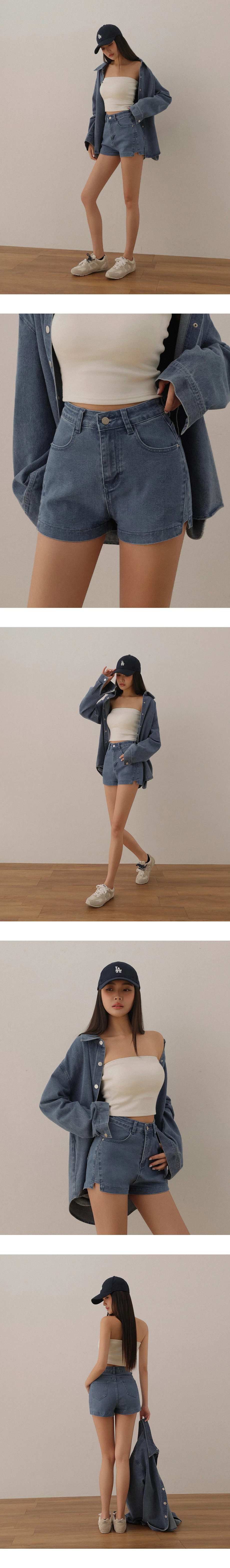Subtle Side Slit Detail High Waist Jeans Denim Shorts