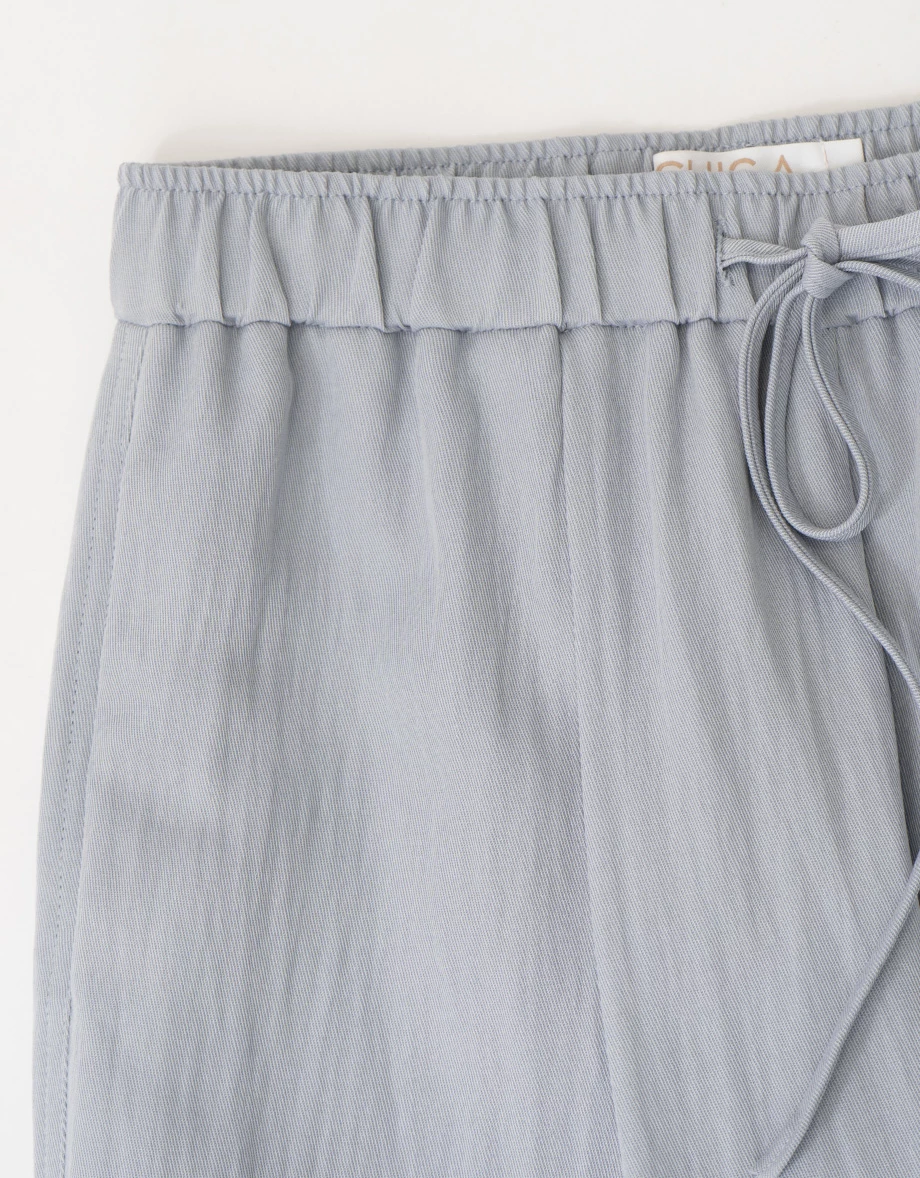 鬆緊腰抽繩打褶斜紋休閒寬褲