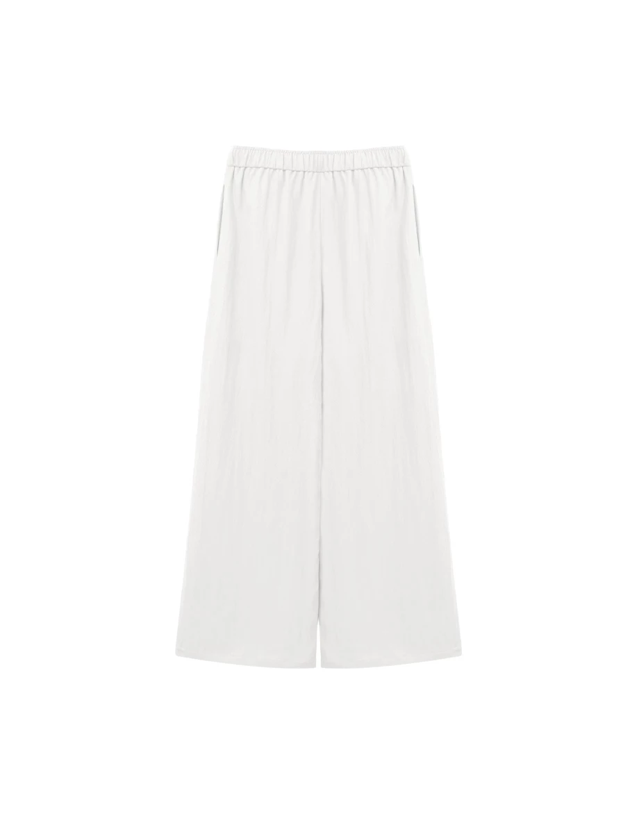 鬆緊腰抽繩打褶斜紋休閒寬褲