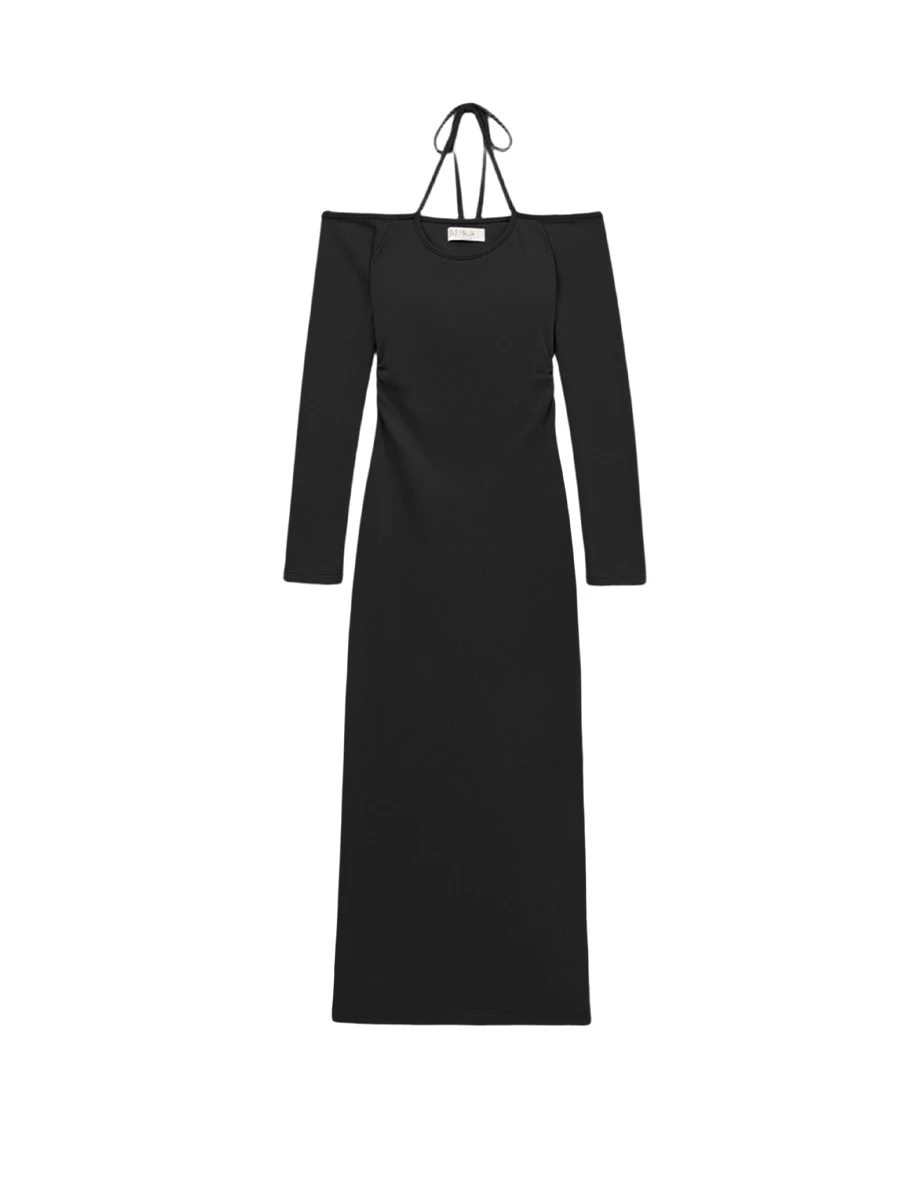 2 Way Off Shoulder Tie Front Cut Out Side Ruched Padded Maxi Dress