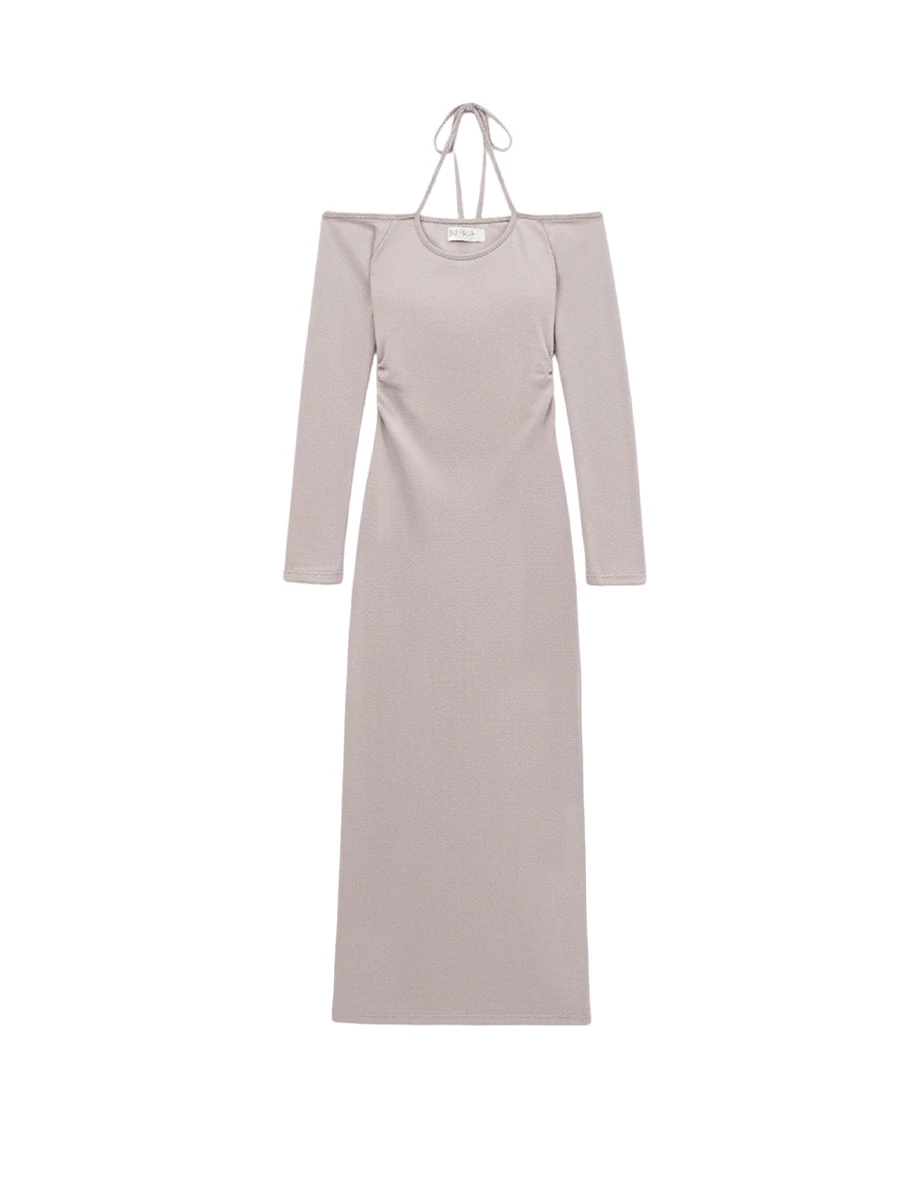 2 Way Off Shoulder Tie Front Cut Out Side Ruched Padded Maxi Dress