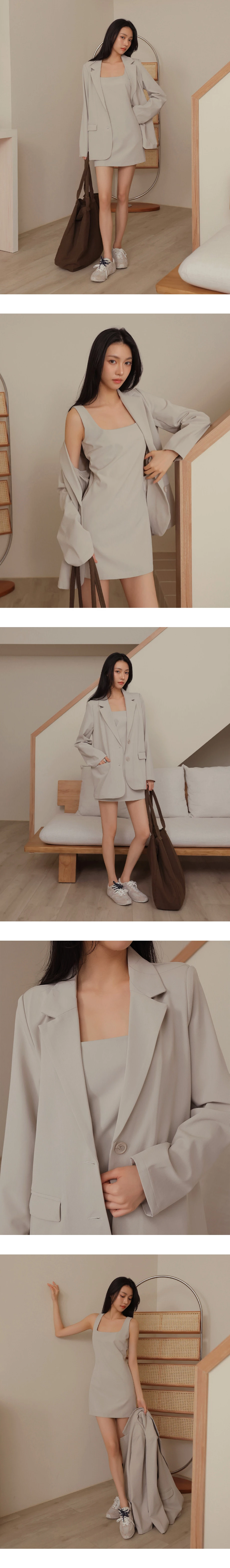 方領寬肩帶合身A字西裝短洋裝