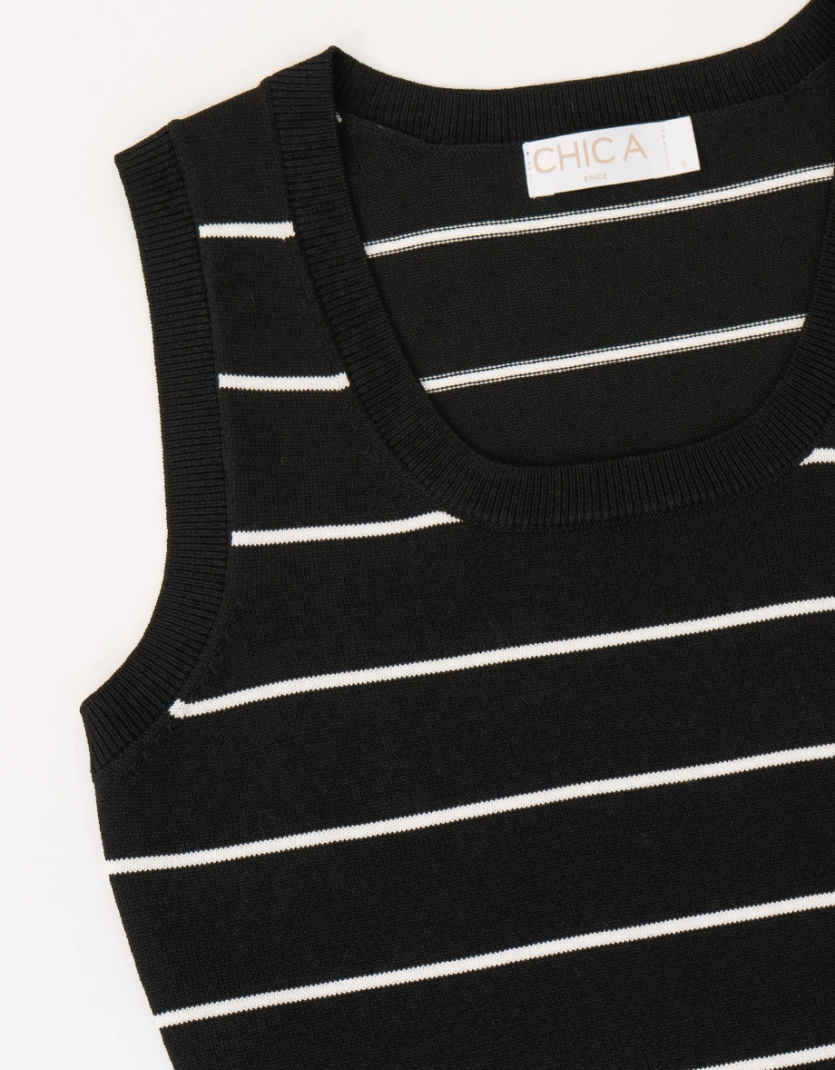 U領撞色條紋背心短洋裝