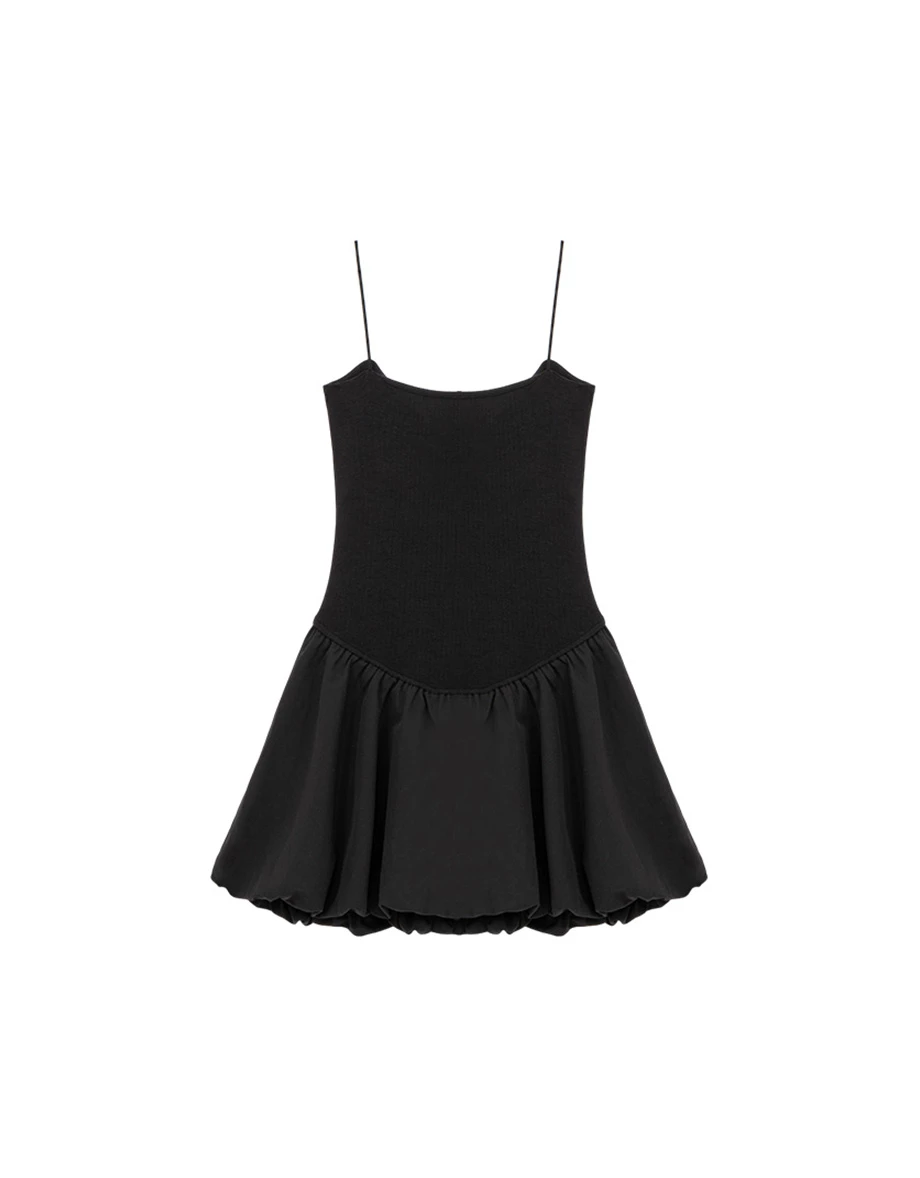 微V領V型腰線細肩帶羅紋花苞短洋裝(附胸墊)