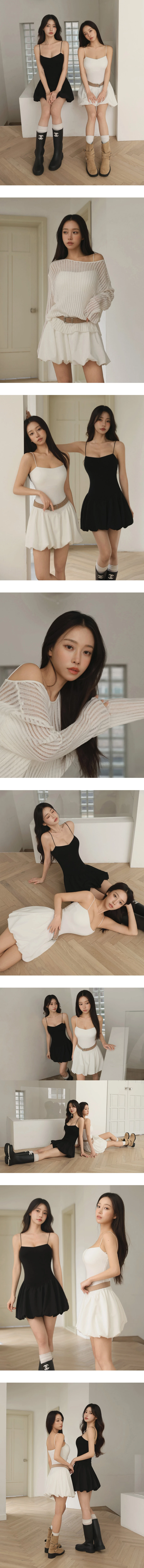 微V領V型腰線細肩帶羅紋花苞短洋裝(附胸墊)