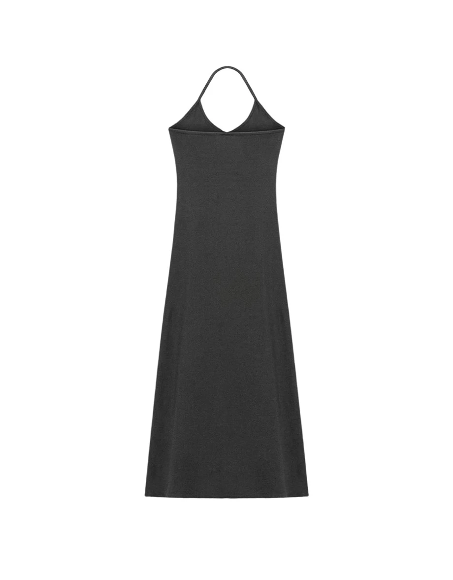 圓V領繞頸肩帶合身傘擺BRA長洋裝