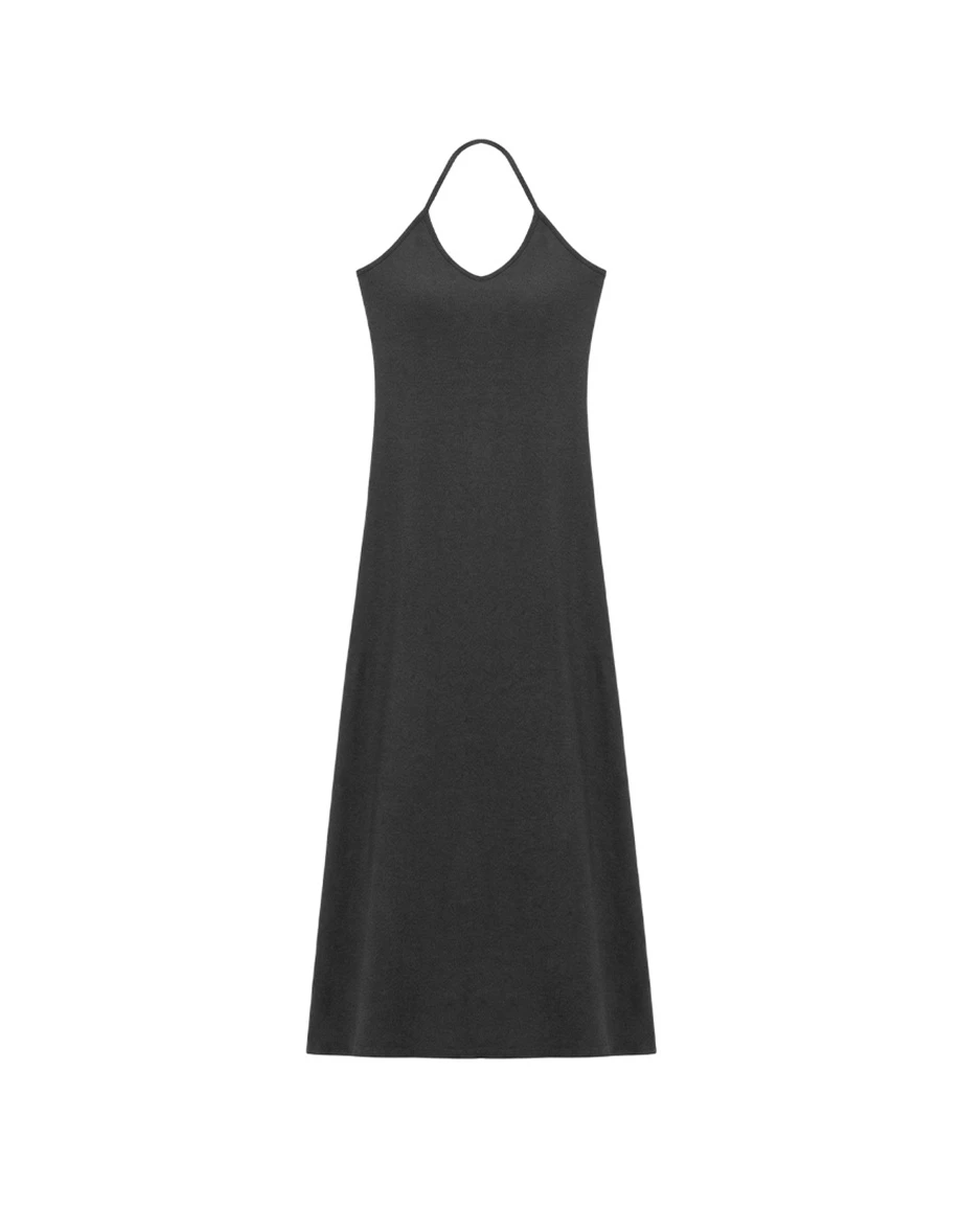 圓V領繞頸肩帶合身傘擺BRA長洋裝