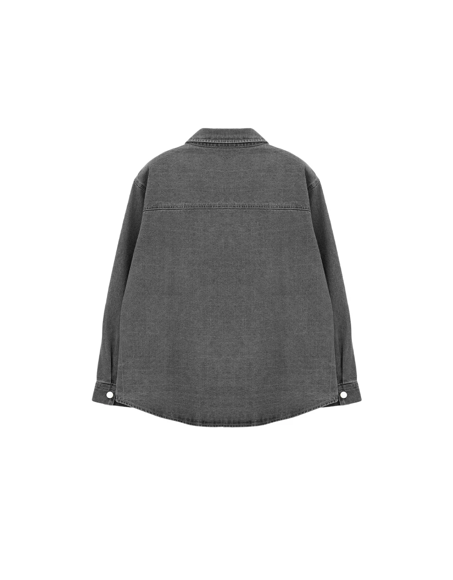 Metal Snap Button Washed Denim Longline Shirt Jacket Metal Snap Button Washed Denim Longline Shirt Jacket