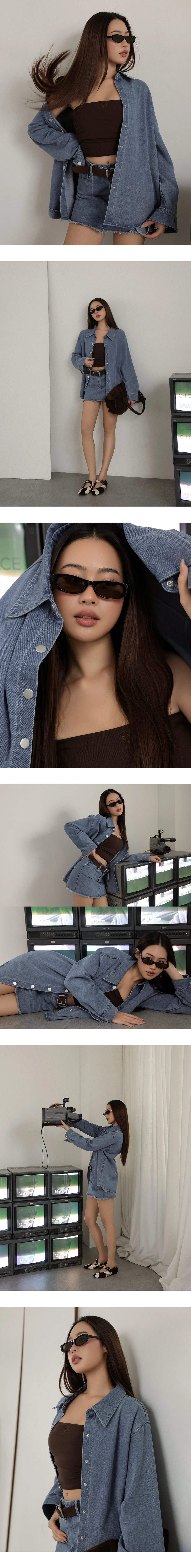 Metal Snap Button Washed Denim Longline Shirt Jacket Metal Snap Button Washed Denim Longline Shirt Jacket