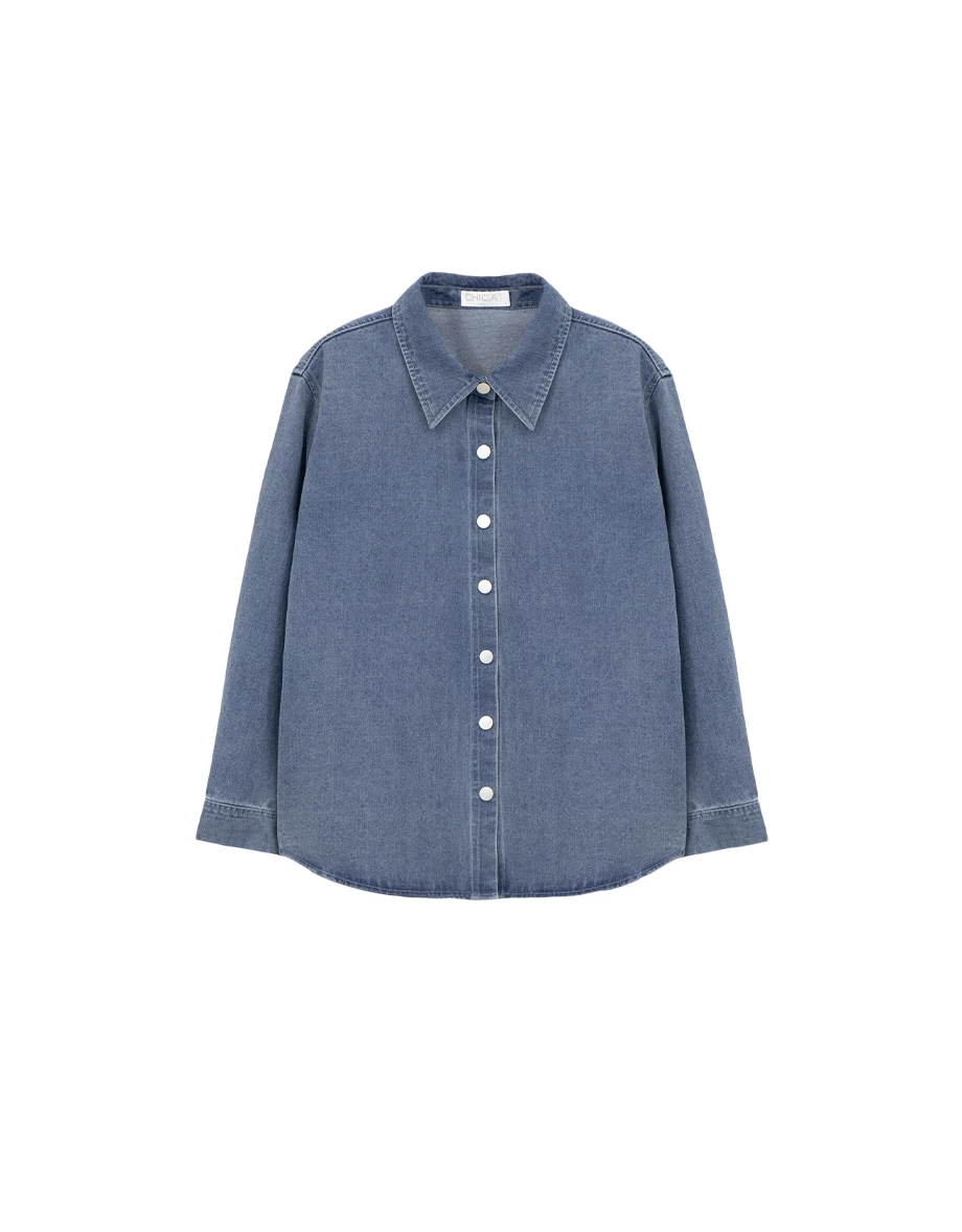 Metal Snap Button Washed Denim Longline Shirt Jacket Metal Snap Button Washed Denim Longline Shirt Jacket