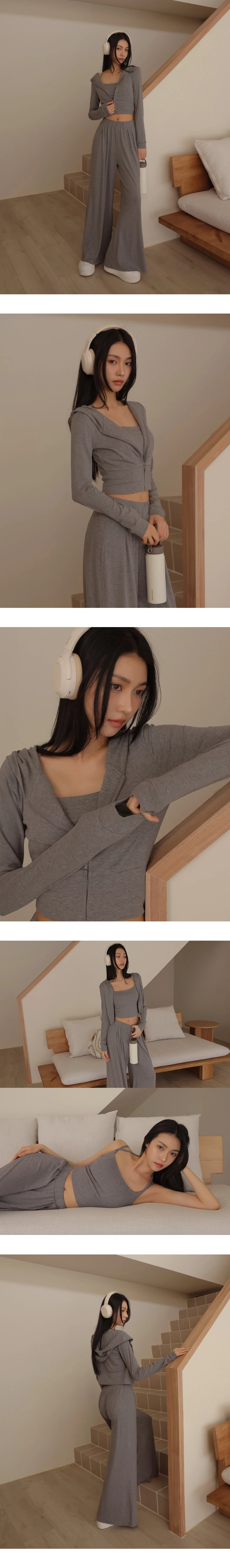 拼接收腰設計長袖短版莫代爾連帽拉鍊外套