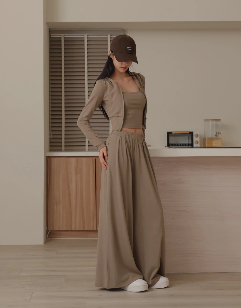 拼接收腰設計長袖短版莫代爾連帽拉鍊外套