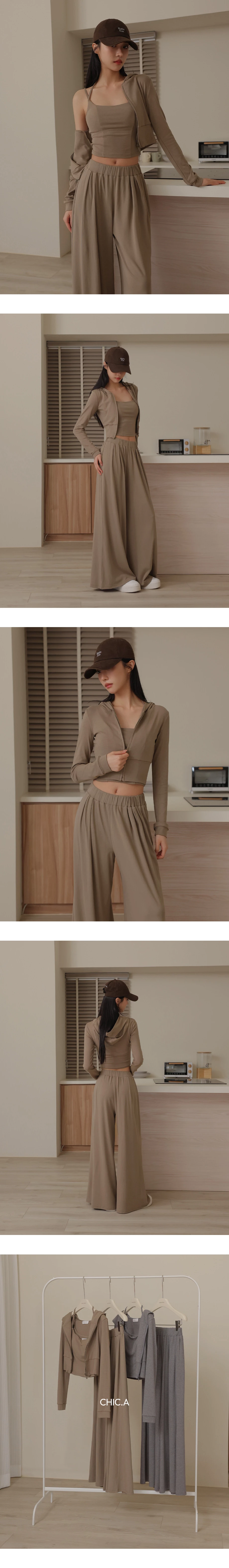 拼接收腰設計長袖短版莫代爾連帽拉鍊外套