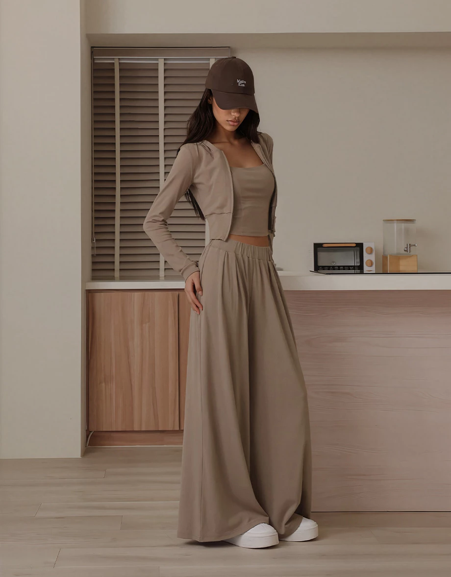 Wide Ribbed Hemline Cropped Zip Up Hooded Jacket