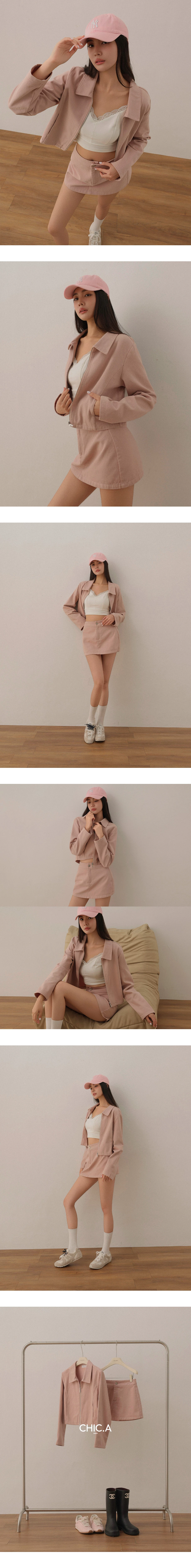 Long Sleeve Collared Zip Up Cropped Twill Jacket