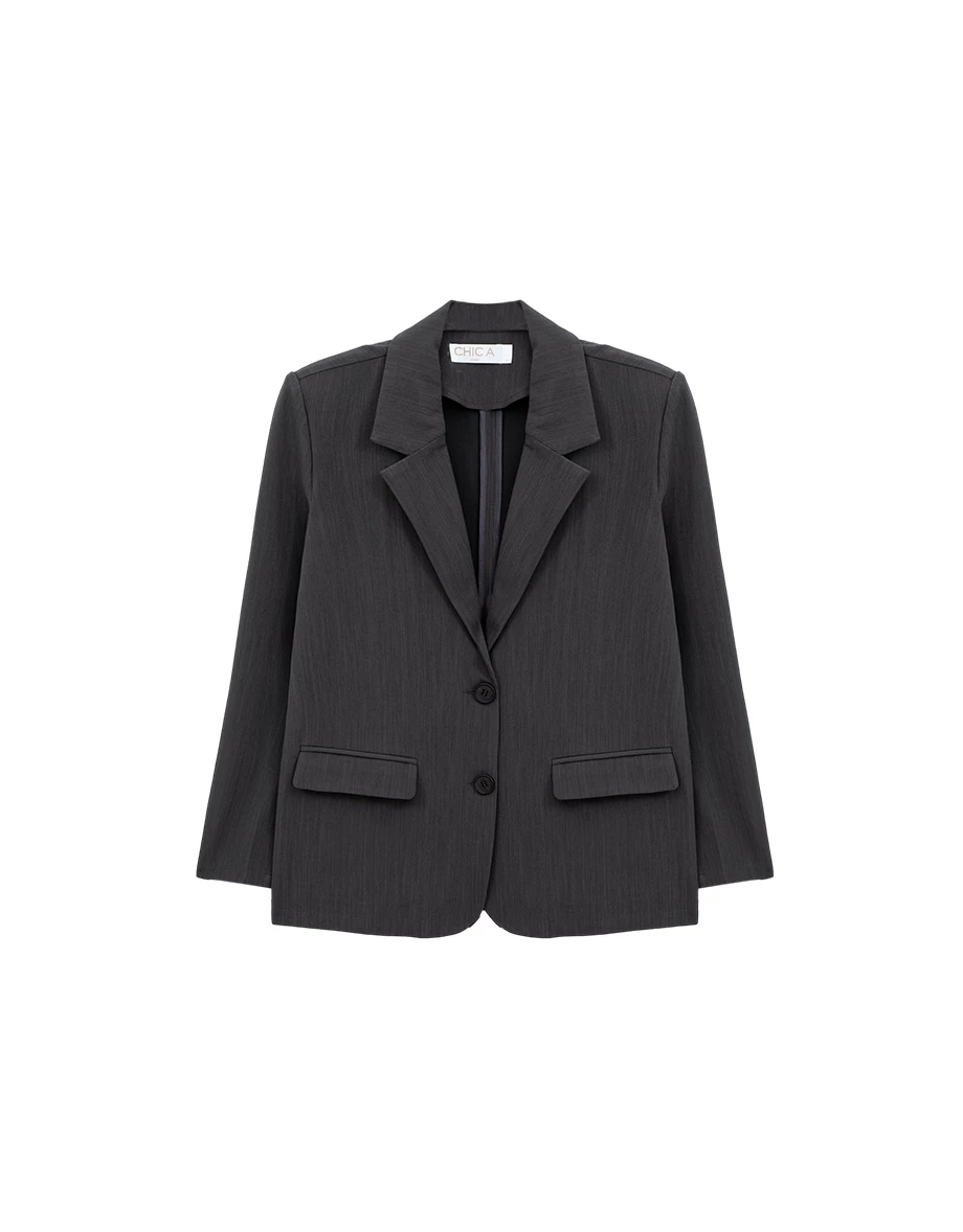 Classic Notch Lapel Single Breasted Tailored Blazer with Flap Pockets